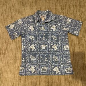 Reyn Spooner Blue and White Hawaiian Print Shirt